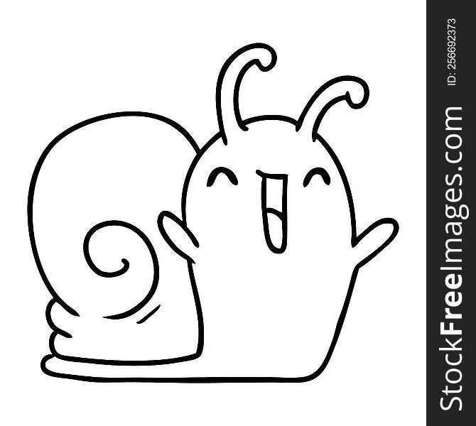line drawing illustration kawaii happy cute snail. line drawing illustration kawaii happy cute snail