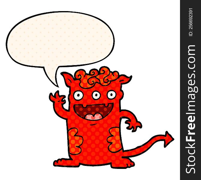 Cartoon Halloween Monster And Speech Bubble In Comic Book Style