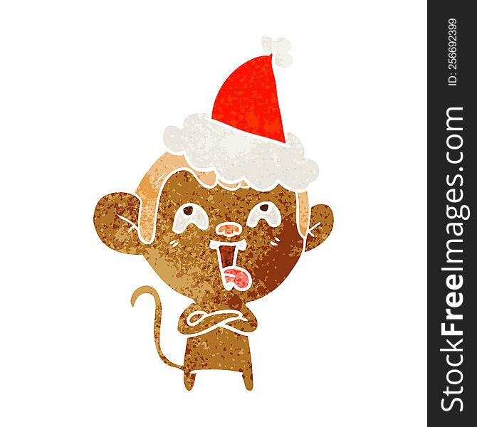 crazy hand drawn retro cartoon of a monkey wearing santa hat. crazy hand drawn retro cartoon of a monkey wearing santa hat