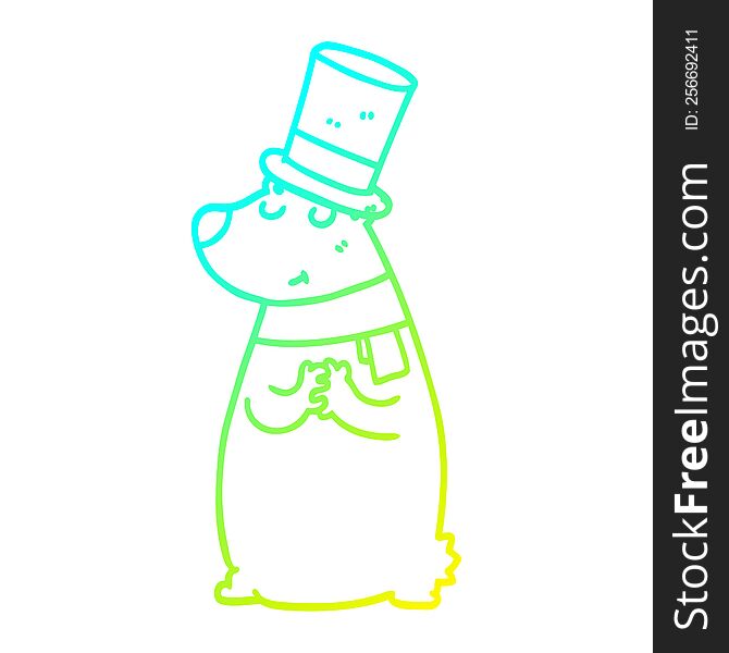 Cold Gradient Line Drawing Cartoon Bear In Top Hat