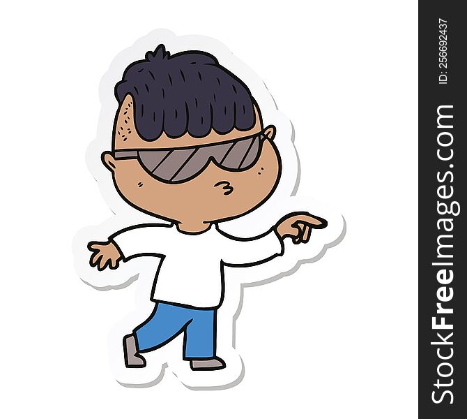 sticker of a cartoon boy wearing sunglasses pointing
