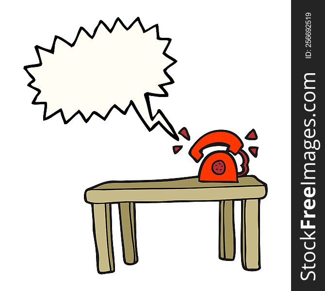 freehand drawn speech bubble cartoon phone ringing on desk