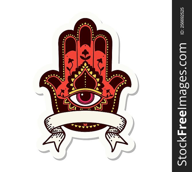 tattoo style sticker with banner of a hamza