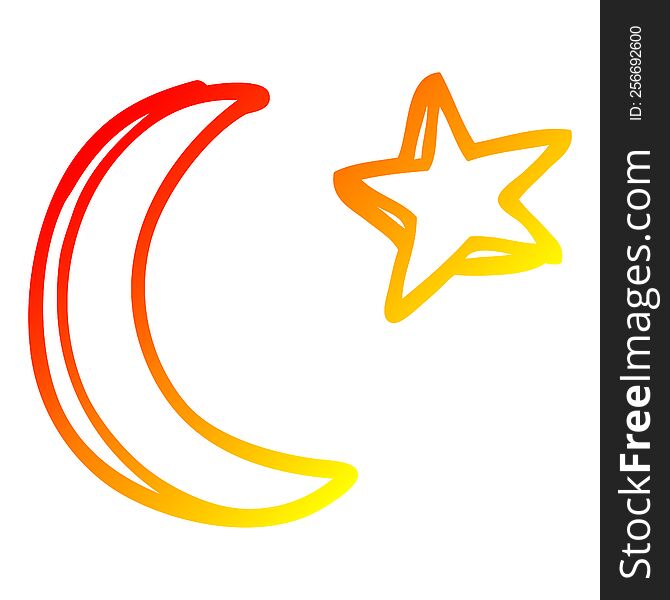 warm gradient line drawing of a cartoon moon and star shape