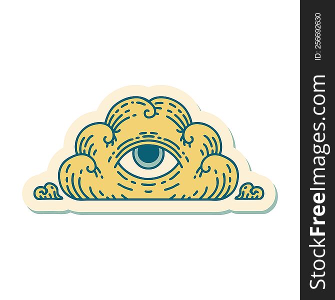 Tattoo Style Sticker Of An All Seeing Eye Cloud