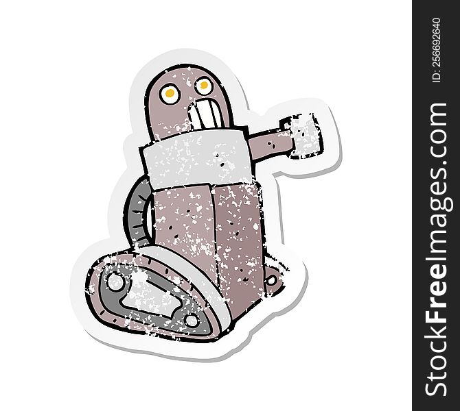 Retro Distressed Sticker Of A Cartoon Tank Robot