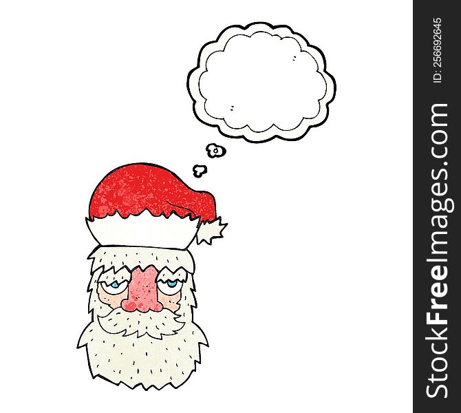 freehand drawn thought bubble textured cartoon tired santa claus face