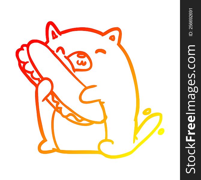 warm gradient line drawing of a cat loving the amazing sandwich he\'s just made for lunch