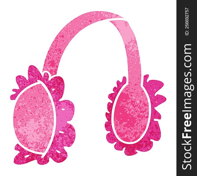 Retro Cartoon Doodle Of Pink Ear Muff Warmers
