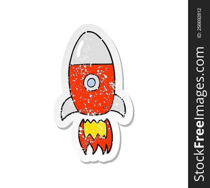 Retro Distressed Sticker Of A Cartoon Flying Rocket
