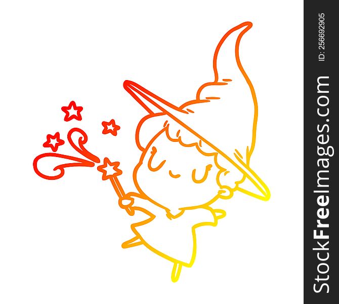 warm gradient line drawing of a cute witch casting spell