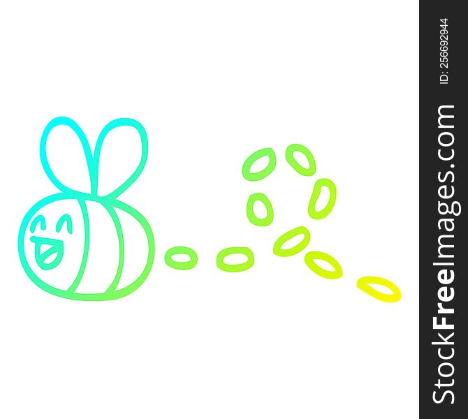 Cold Gradient Line Drawing Cartoon Buzzing Bee