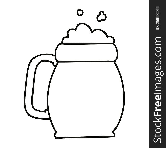 line drawing quirky cartoon pint of beer. line drawing quirky cartoon pint of beer