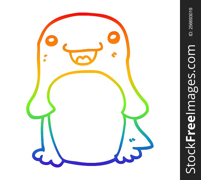 Rainbow Gradient Line Drawing Cartoon Penguin
