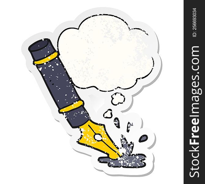 cartoon fountain pen with thought bubble as a distressed worn sticker