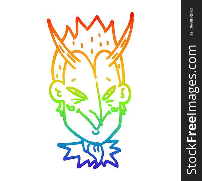 rainbow gradient line drawing of a cartoon devil face