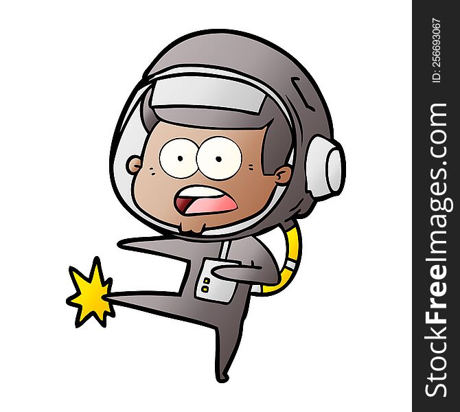 cartoon surprised astronaut kicking. cartoon surprised astronaut kicking
