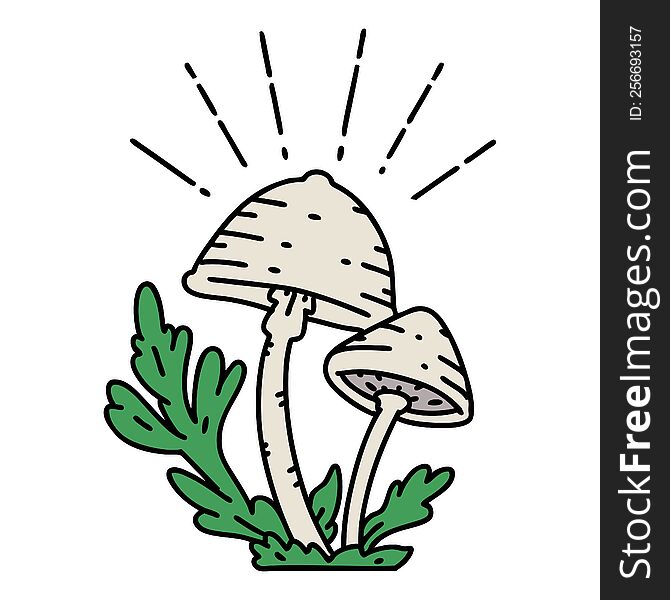 illustration of a traditional tattoo style mushrooms