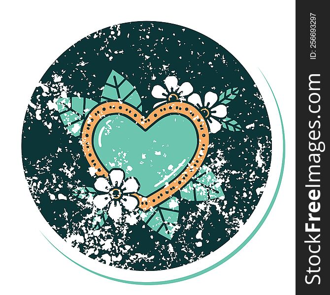 iconic distressed sticker tattoo style image of a botanical heart. iconic distressed sticker tattoo style image of a botanical heart