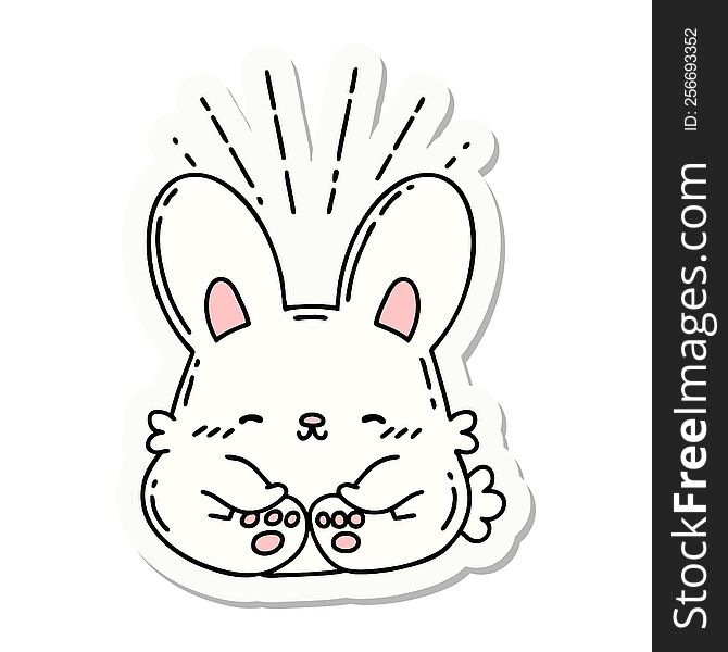 sticker of a tattoo style happy rabbit