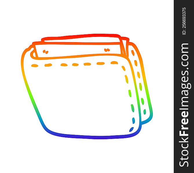 rainbow gradient line drawing of a cartoon old leather wallet