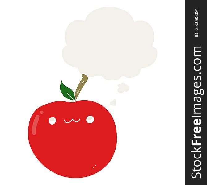 cartoon cute apple with thought bubble in retro style