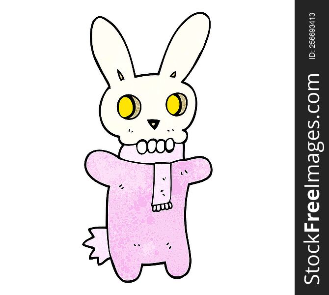 freehand textured cartoon spooky skull rabbit