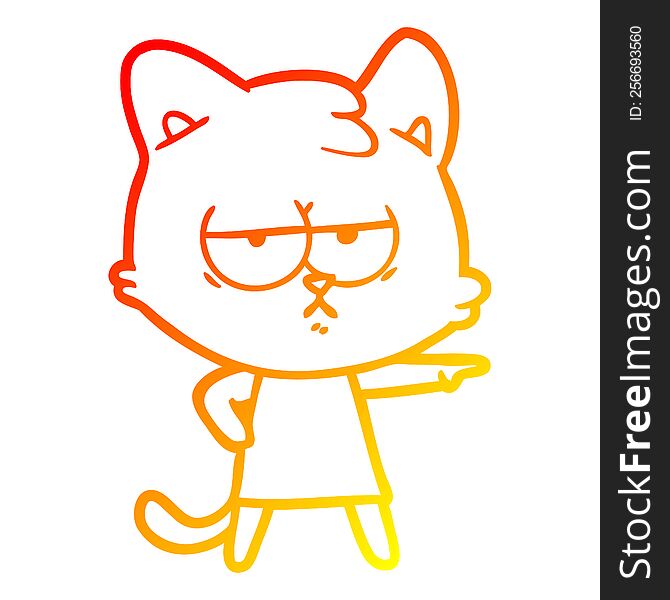 warm gradient line drawing of a bored cartoon cat pointing
