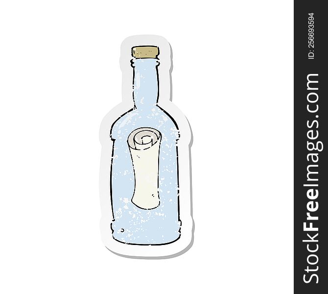 Retro Distressed Sticker Of A Cartoon Letter In A Bottle
