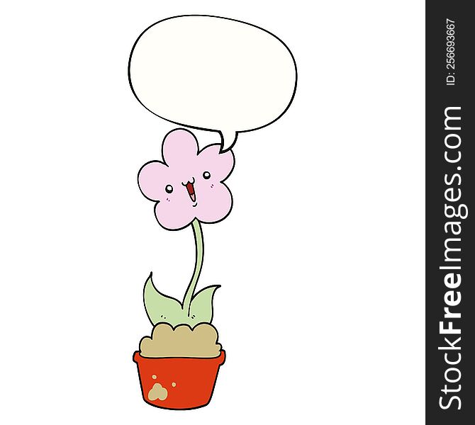 cute cartoon flower with speech bubble. cute cartoon flower with speech bubble