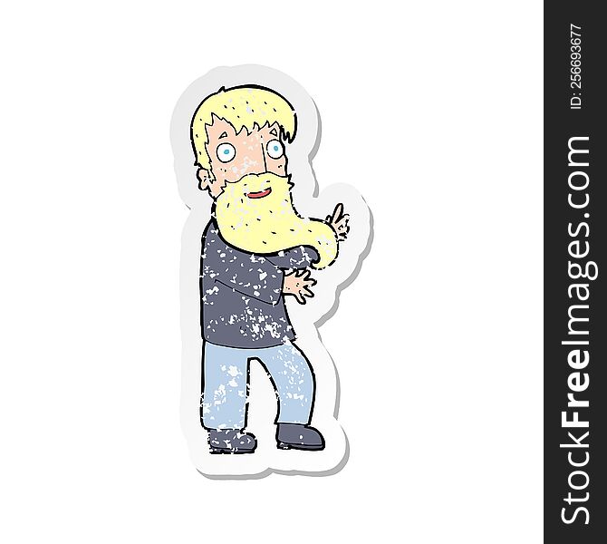 Retro Distressed Sticker Of A Cartoon Excited Bearded Man
