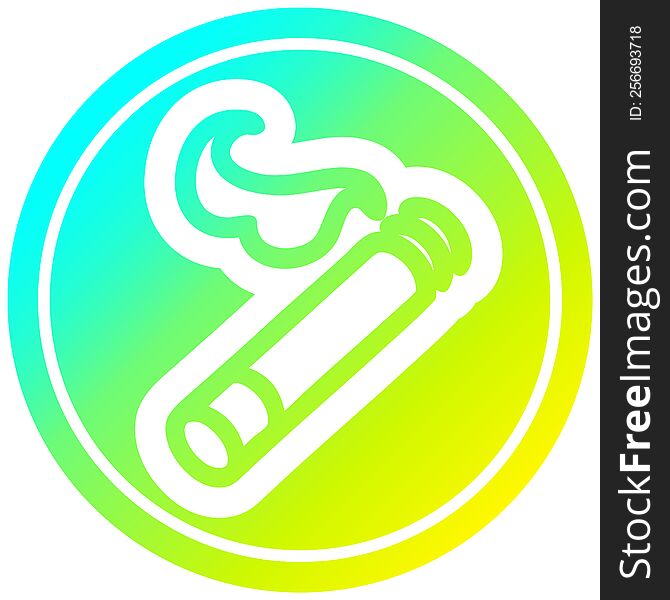 lit cigarette circular icon with cool gradient finish. lit cigarette circular icon with cool gradient finish