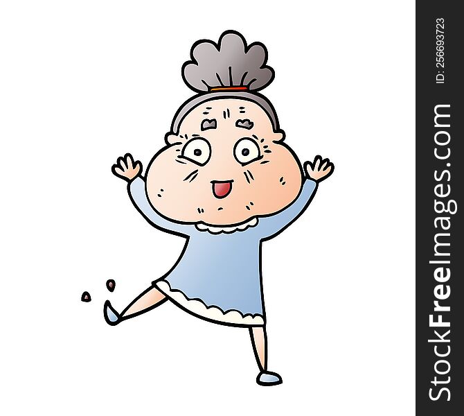 Cartoon Doodle Happy Old Woman