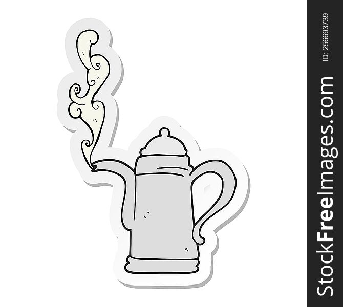 Sticker Of A Cartoon Steaming Coffee Kettle