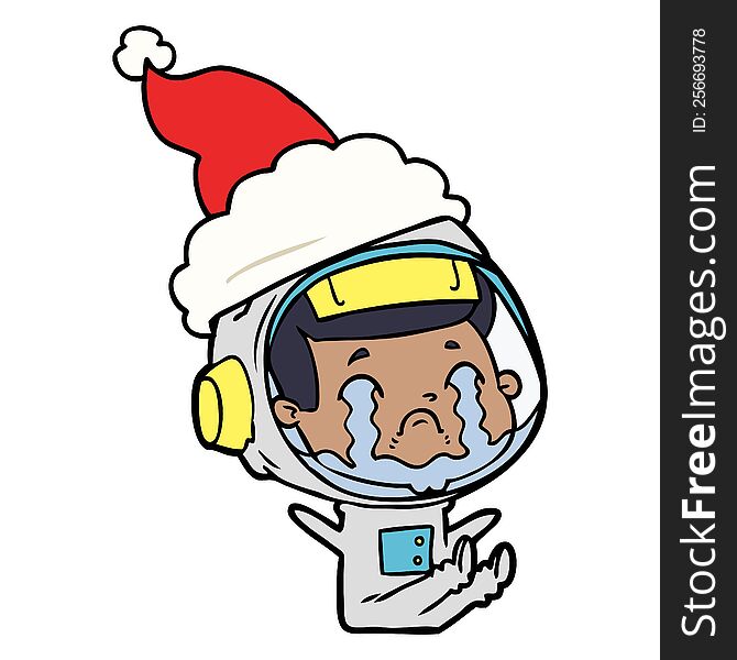 Line Drawing Of A Crying Astronaut Wearing Santa Hat