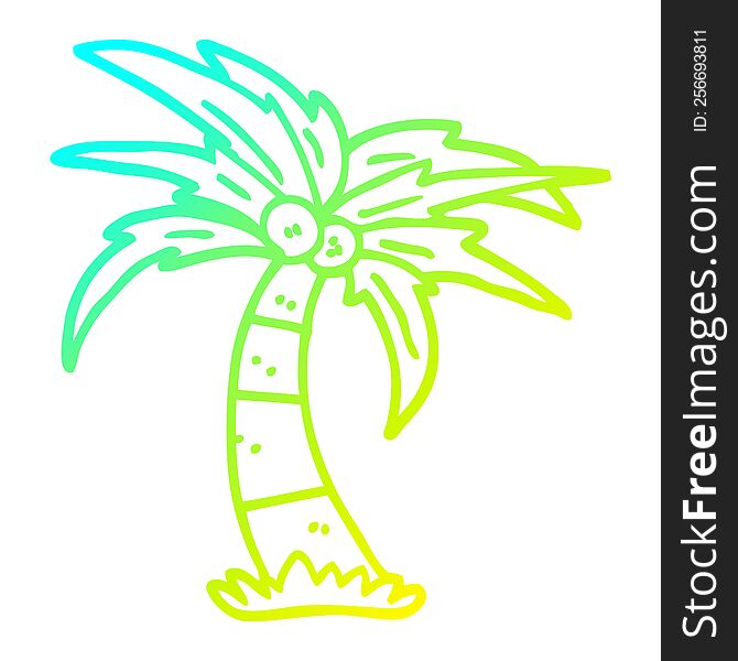 cold gradient line drawing of a cartoon palm tree