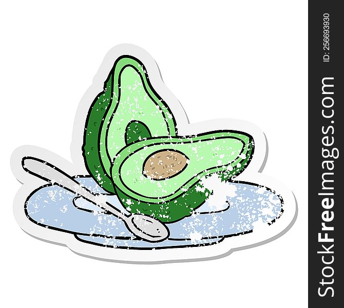 distressed sticker of a cartoon avocado