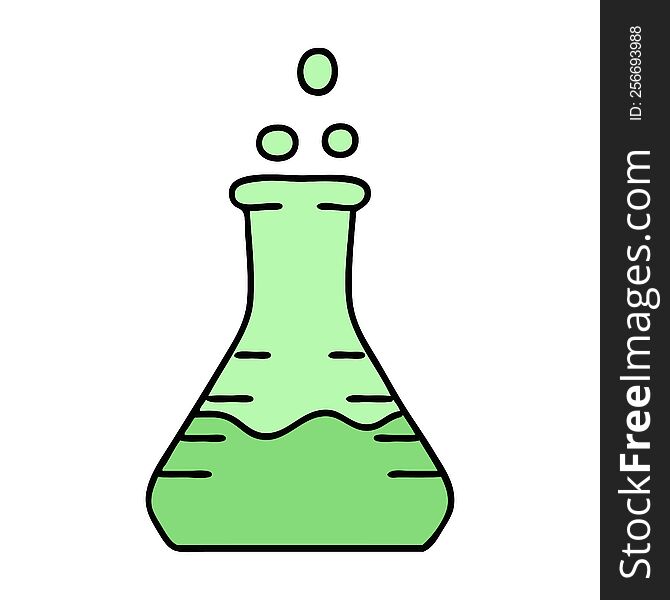 cartoon of a bubbling chemical potion vial