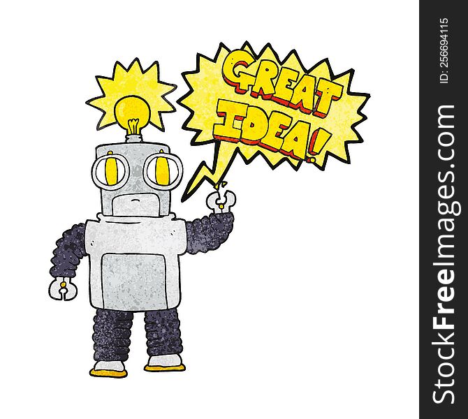 Speech Bubble Textured Cartoon Robot With Great Idea