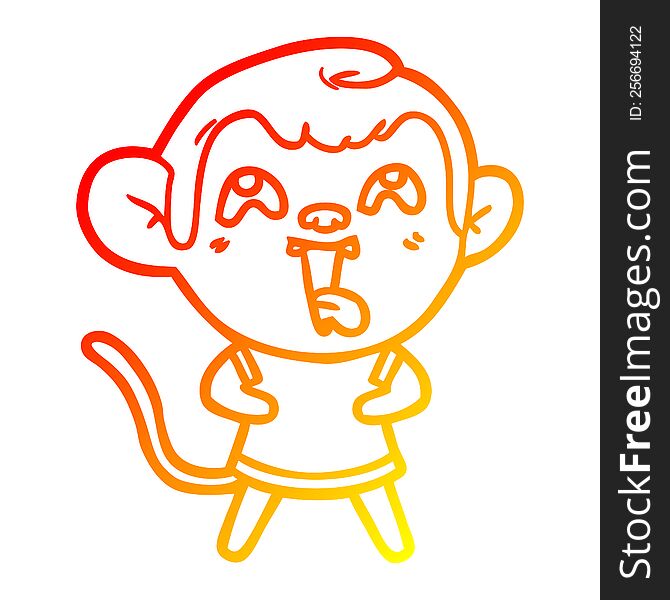 Warm Gradient Line Drawing Crazy Cartoon Monkey