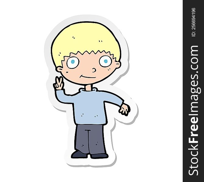 Sticker Of A Cartoon Boy Giving Peace Sign