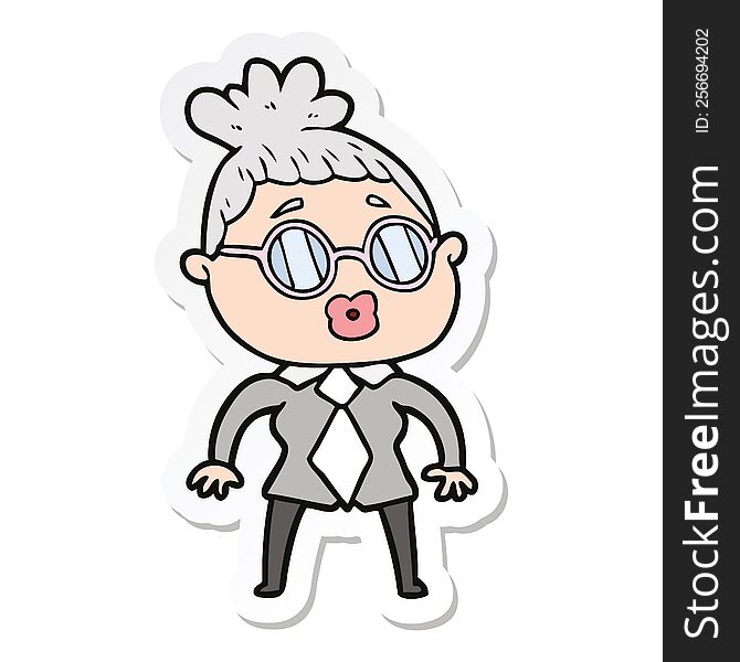 sticker of a cartoon office woman wearing spectacles