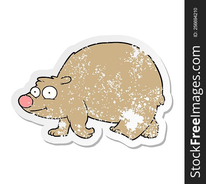 Distressed Sticker Of A Cartoon Walking Bear