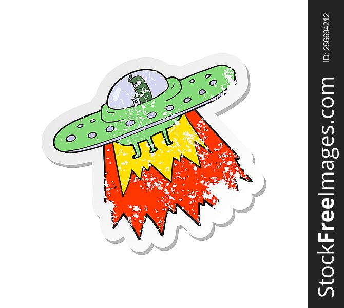 retro distressed sticker of a cartoon ufo