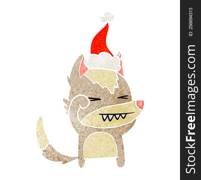 Tired Wolf Retro Cartoon Of A Wearing Santa Hat