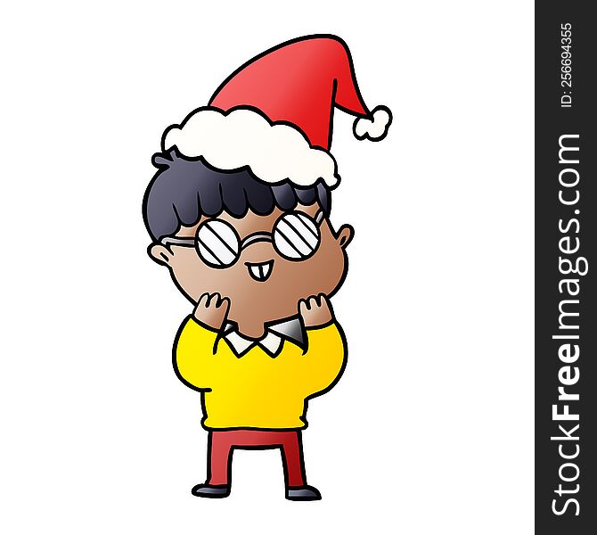 Gradient Cartoon Of A Boy Wearing Spectacles Wearing Santa Hat