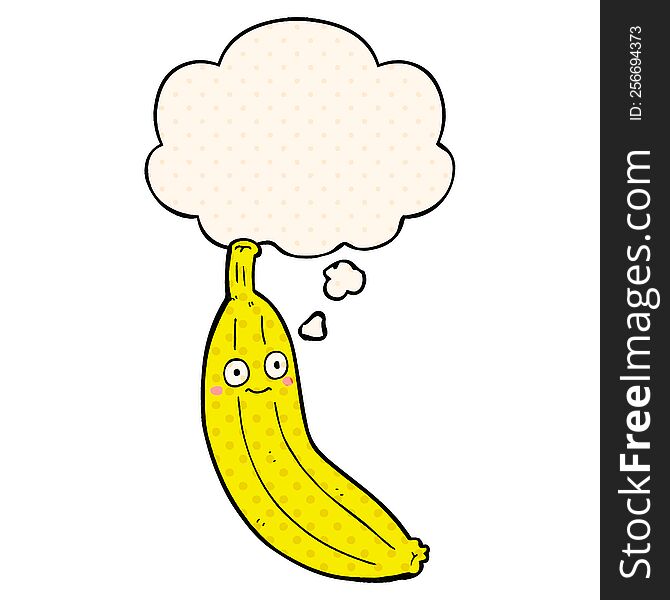 cartoon banana with thought bubble in comic book style