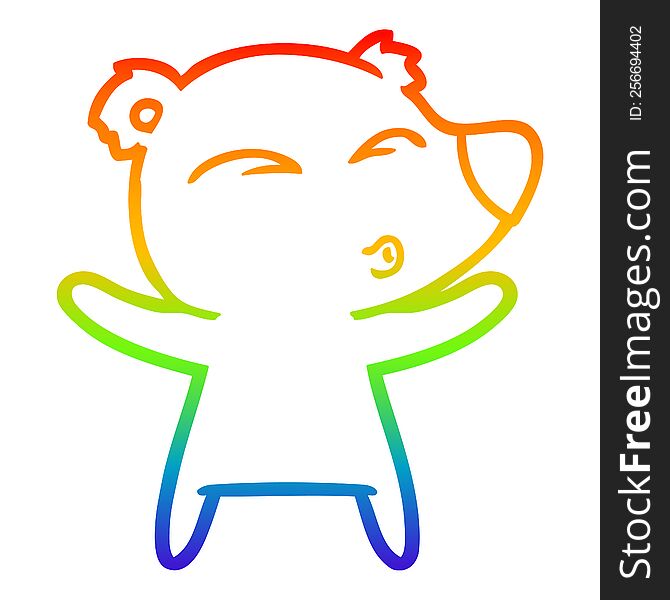 Rainbow Gradient Line Drawing Cartoon Whistling Bear With Open Arms