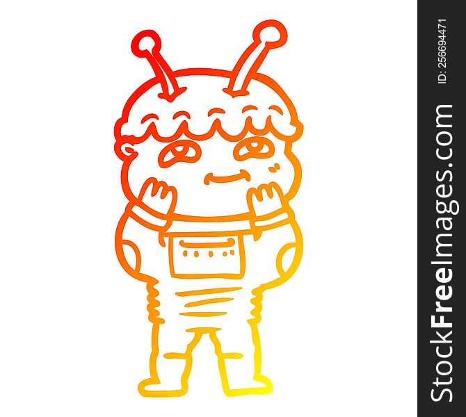 Warm Gradient Line Drawing Surprised Cartoon Spaceman