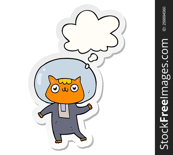 Cartoon Space Cat And Thought Bubble As A Printed Sticker